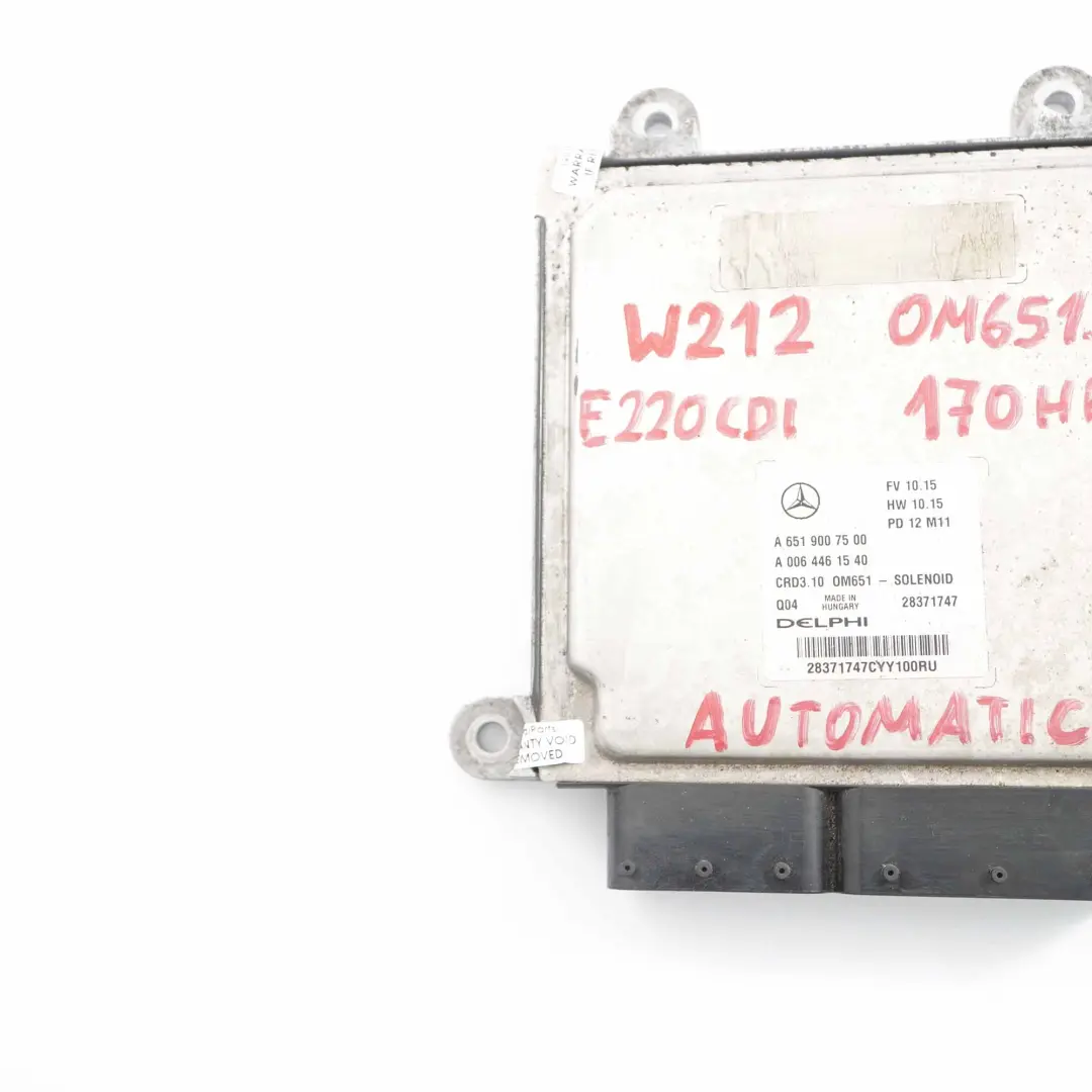 E220CDI OM651.924 Módulo Unidad Motor ECU Automático para Mercedes W212 con número de pieza A6519007500 Mercedes W212 E220CDI OM651.924 Módulo Unidad Motor ECU Automático - SKU A6519007500 - Número de pieza A6519007500