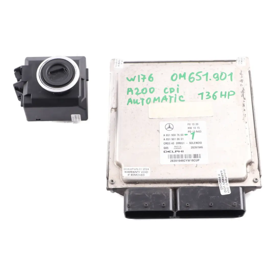 Mercedes W176 A200CDI OM651.901 136HP Engine ECU Kit Automatic - SKU A6519007600-1 - Part number A6519007600