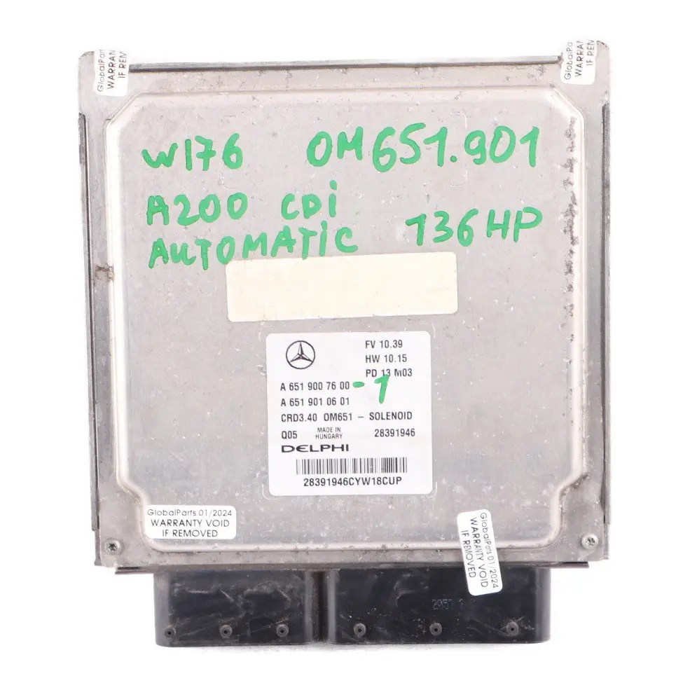 A200CDI 651.901 136HP Engine Module ECU Kit Automatic pour Mercedes W176 à propos du numéro de pièce A6519007600 Mercedes W176 A200CDI 651.901 136HP Engine Module ECU Kit Automatic - SKU A6519007600-1 - Numéro de pièce A6519007600