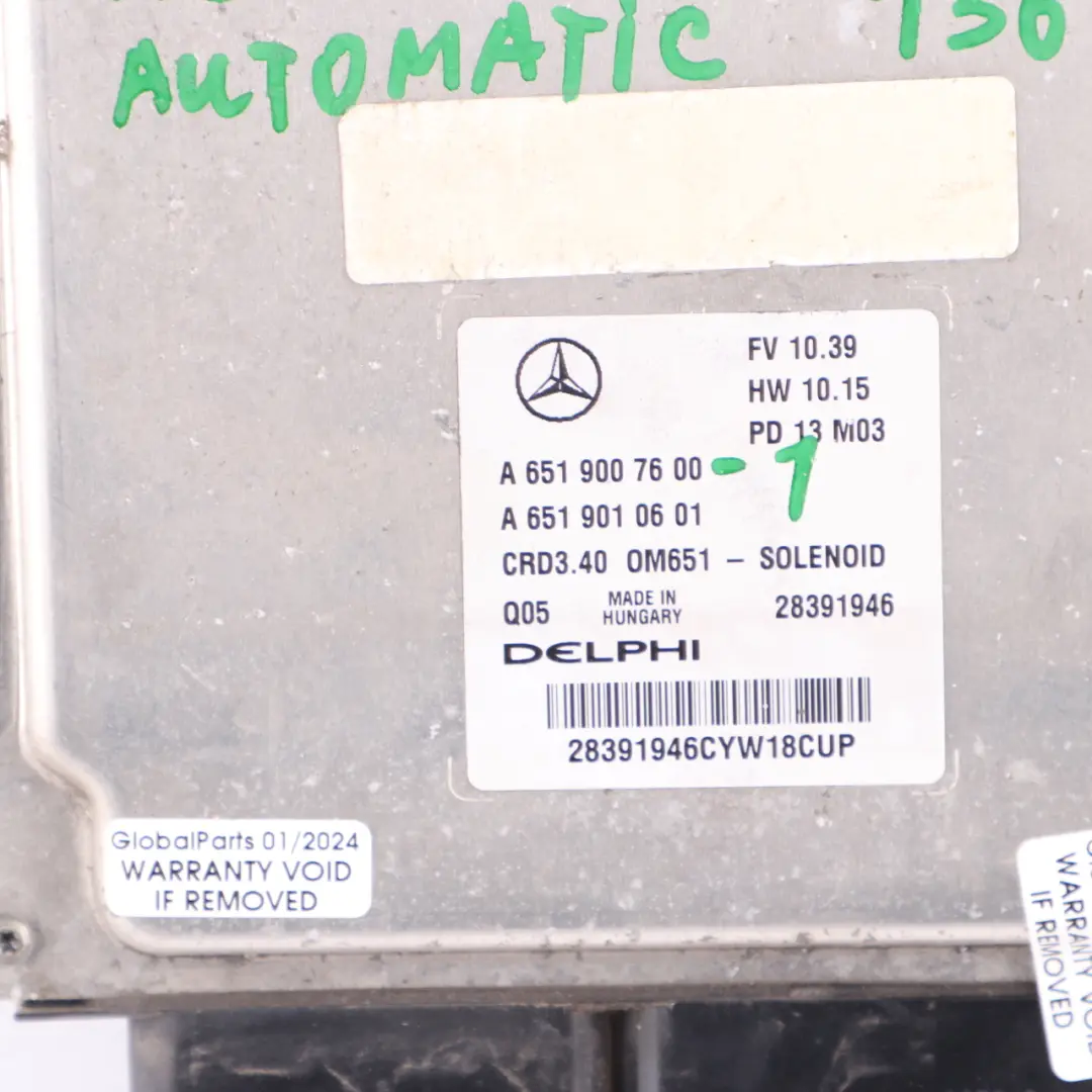 Mercedes W176 A200CDI OM651.901 136HP Engine ECU Kit Automatic - SKU A6519007600-1 - Part number A6519007600
