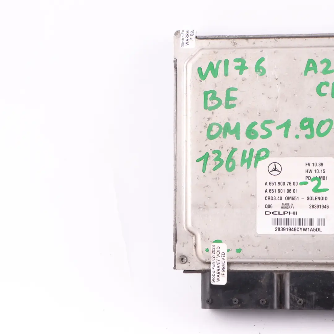 A200 CDI BlueEFFICIENCY OM651.901 Modulo Motore ECU per Mercedes W176 con numero di parte A6519007600 Mercedes W176 A200 CDI BlueEFFICIENCY OM651.901 Modulo Motore ECU - SKU A6519007600-2 - Numero di parte A6519007600