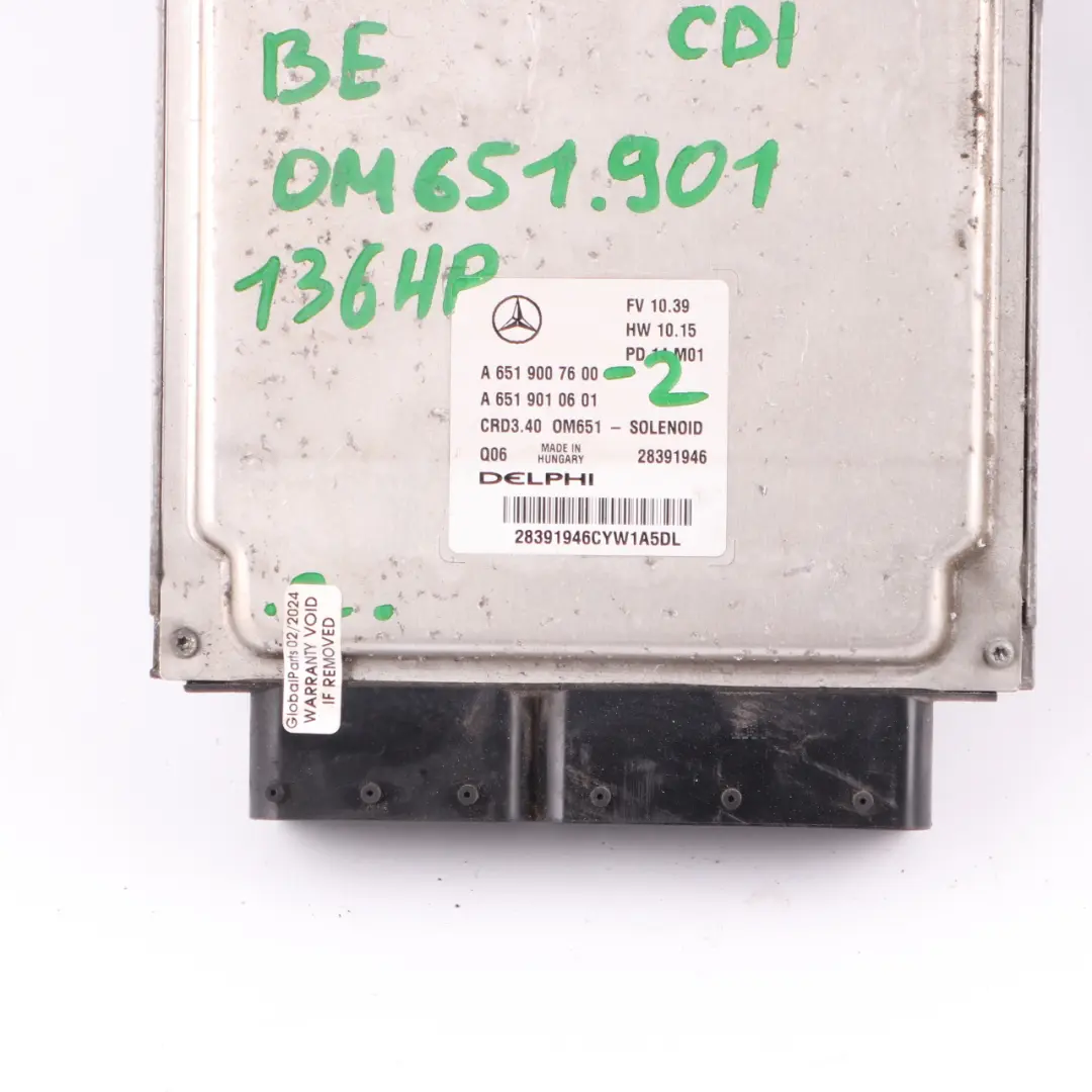 Mercedes W176 A200 CDI BlueEFFICIENCY OM651.901 Engine Module ECU - SKU A6519007600-2 - Part number A6519007600