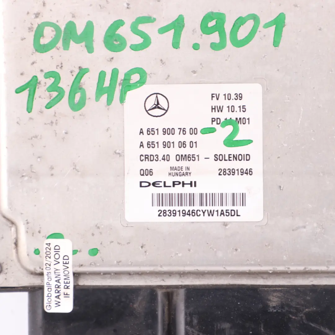 Mercedes W176 A200 CDI BlueEFFICIENCY OM651.901 Engine Module ECU - SKU A6519007600-2 - Part number A6519007600