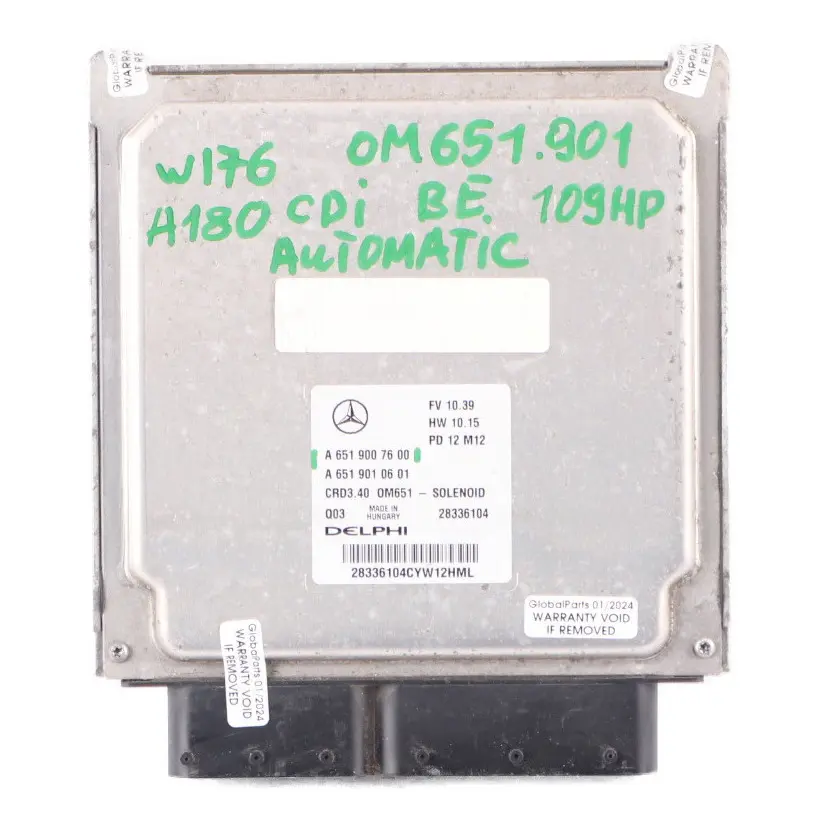 Mercedes W176 A180 CDI BlueEFFICIENCY OM651.901 Engine Module ECU A6519007600