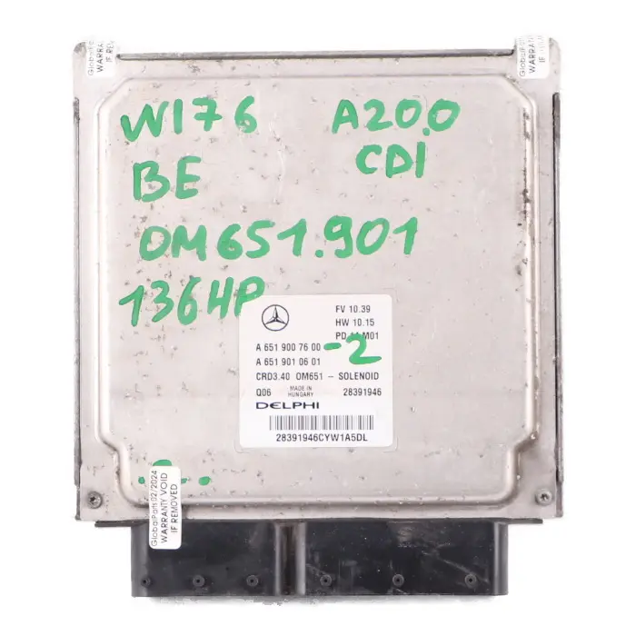 A180 CDI BlueEFFICIENCY OM651.901 Engine Module ECU to Mercedes W176 with Part number A6519007600 Mercedes W176 A180 CDI BlueEFFICIENCY OM651.901 Engine Module ECU - SKU A6519007600 - Part number A6519007600