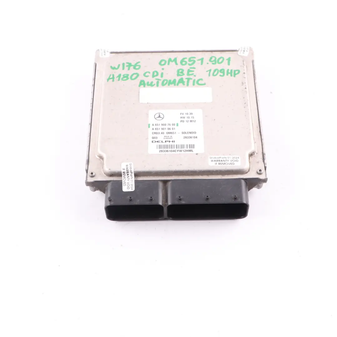 Mercedes W176 A180 CDI BlueEFFICIENCY OM651.901 Engine Module ECU - SKU A6519007600 - Part number A6519007600