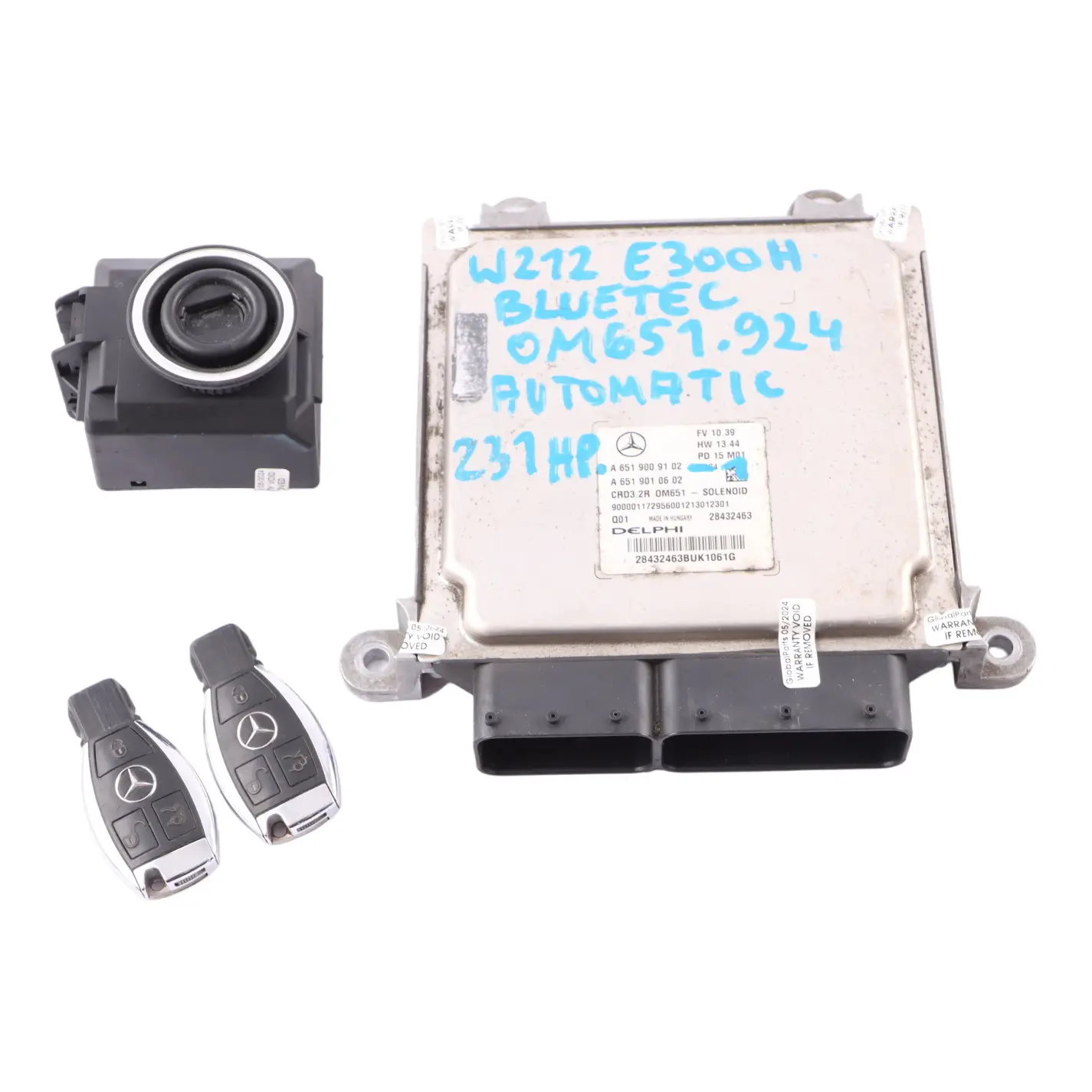 Mercedes W212 E300 Hybrid 651.924 204HP Engine ECU Kit A6519009102 Keys Lock