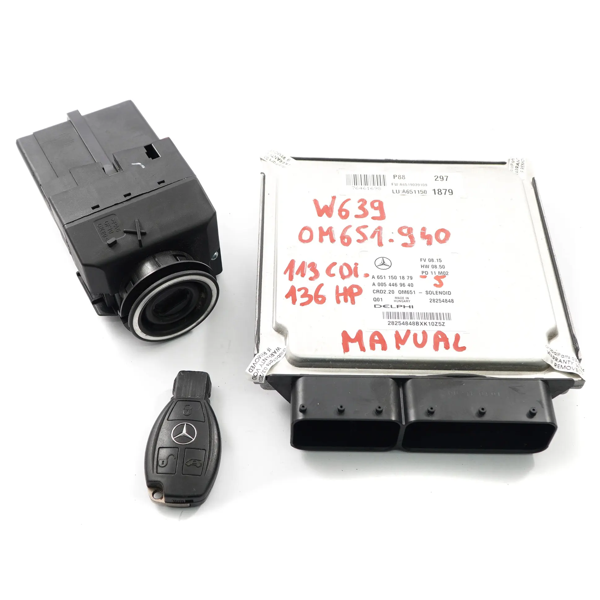 Mercedes W639 OM651.940 136HP Motor Unidad Módulo ECU Kit A6519009302 Clave