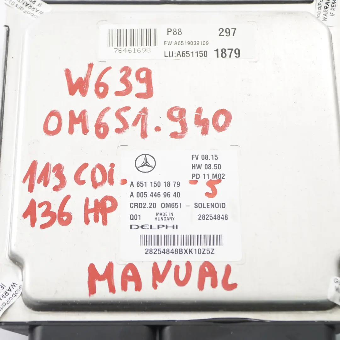OM651.940 136HP Engine Unit Module ECU Kit Key Manual to Mercedes W639 with Part number A6519009302 Mercedes W639 OM651.940 136HP Engine Unit Module ECU Kit Key Manual - SKU A6519009302-5 - Part number A6519009302