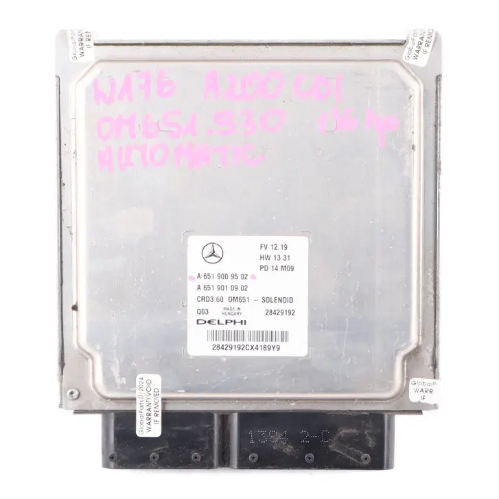 A200 CDI OM651.930 136HP Engine Module ECU Automatic to Mercedes W176 with Part number A6519009502 Mercedes W176 A200 CDI OM651.930 136HP Engine Module ECU Automatic - SKU A6519009502 - Part number A6519009502