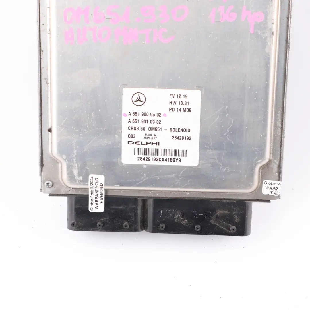 Mercedes W176 A200 CDI OM651.930 136HP Engine Module ECU Automatic - SKU A6519009502 - Part number A6519009502