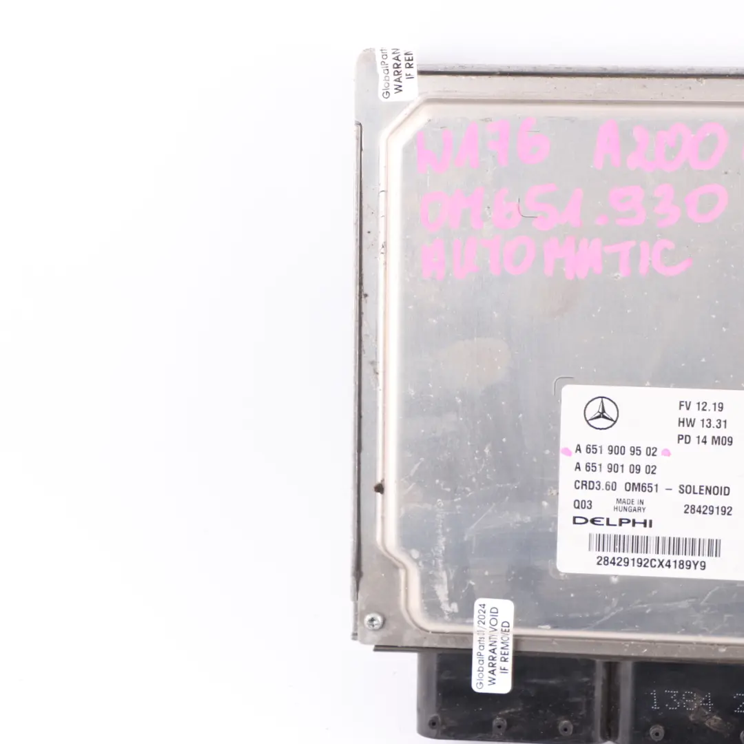 Module Moteur ECU A200 CDI OM651.930 136CV Automatique pour Mercedes W176 à propos du numéro de pièce A6519009502 Mercedes W176 Module Moteur ECU A200 CDI OM651.930 136CV Automatique - SKU A6519009502 - Numéro de pièce A6519009502