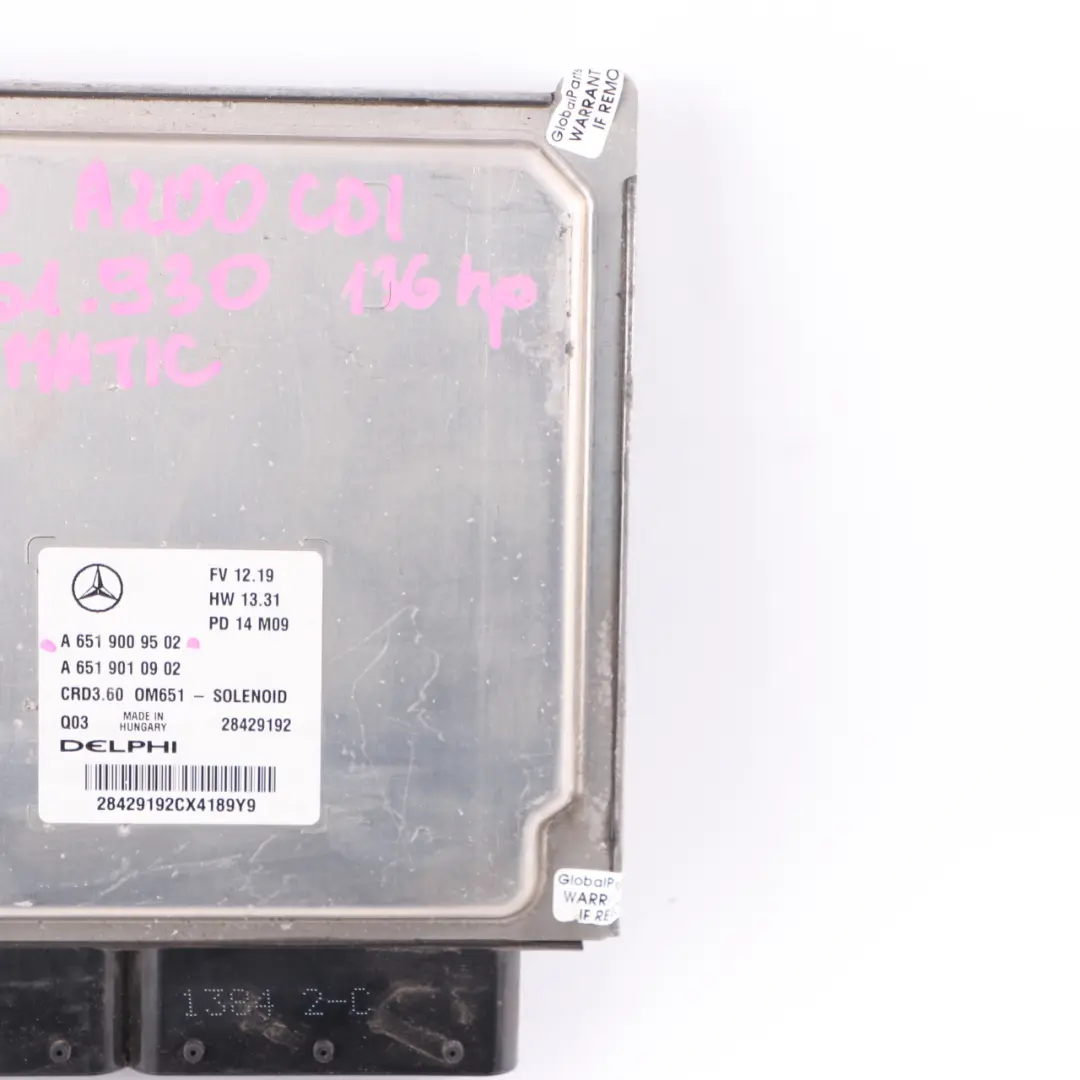 Mercedes W176 A200 CDI OM651.930 136HP Engine Module ECU Automatic - SKU A6519009502 - Part number A6519009502