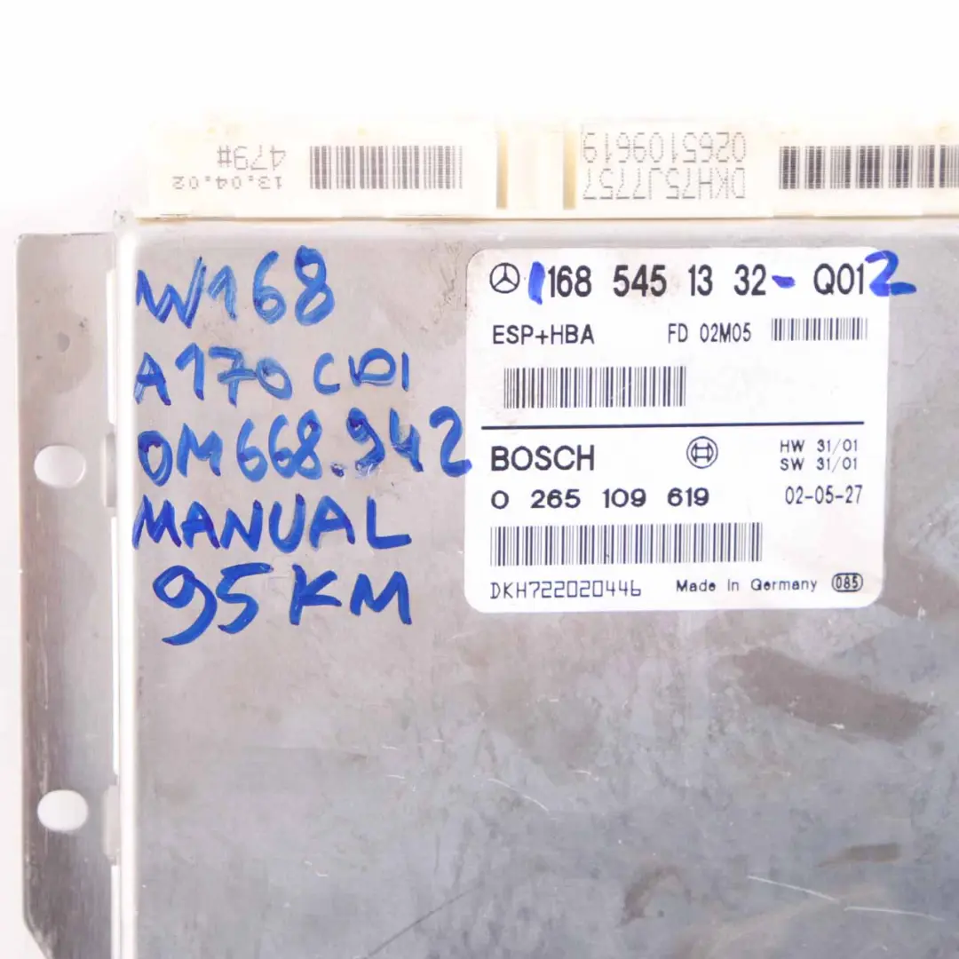 Mercedes W168 A170 CDI 95HP OM668.942 Engine Control ECU Kit A0275454132 + Key - SKU A6681530279-1 - Part number A6681530279