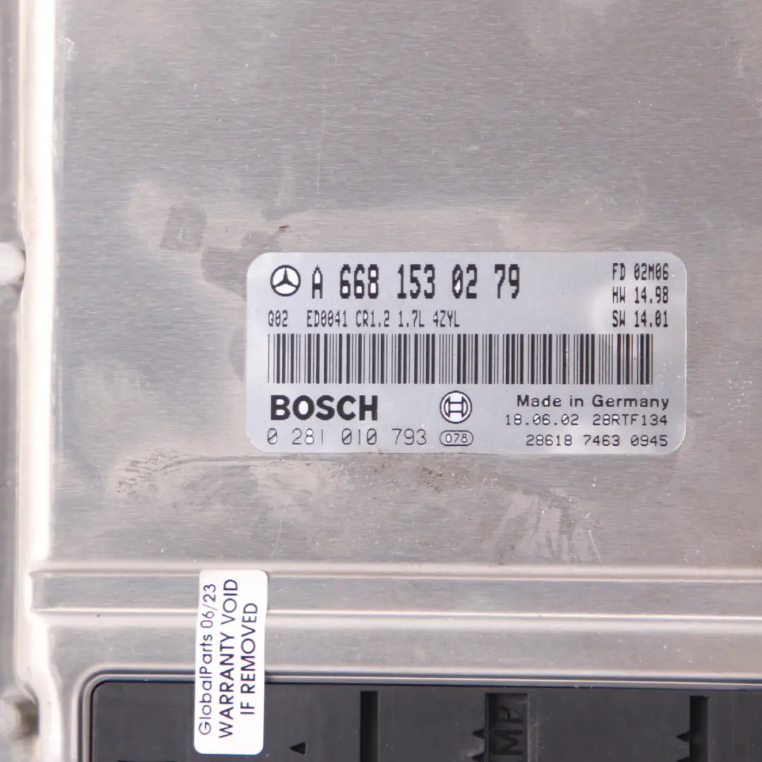 Mercedes W168 A170 CDI 95HP OM668.942 Engine Control ECU Kit A0275454132 + Key - SKU A6681530279-1 - Part number A6681530279