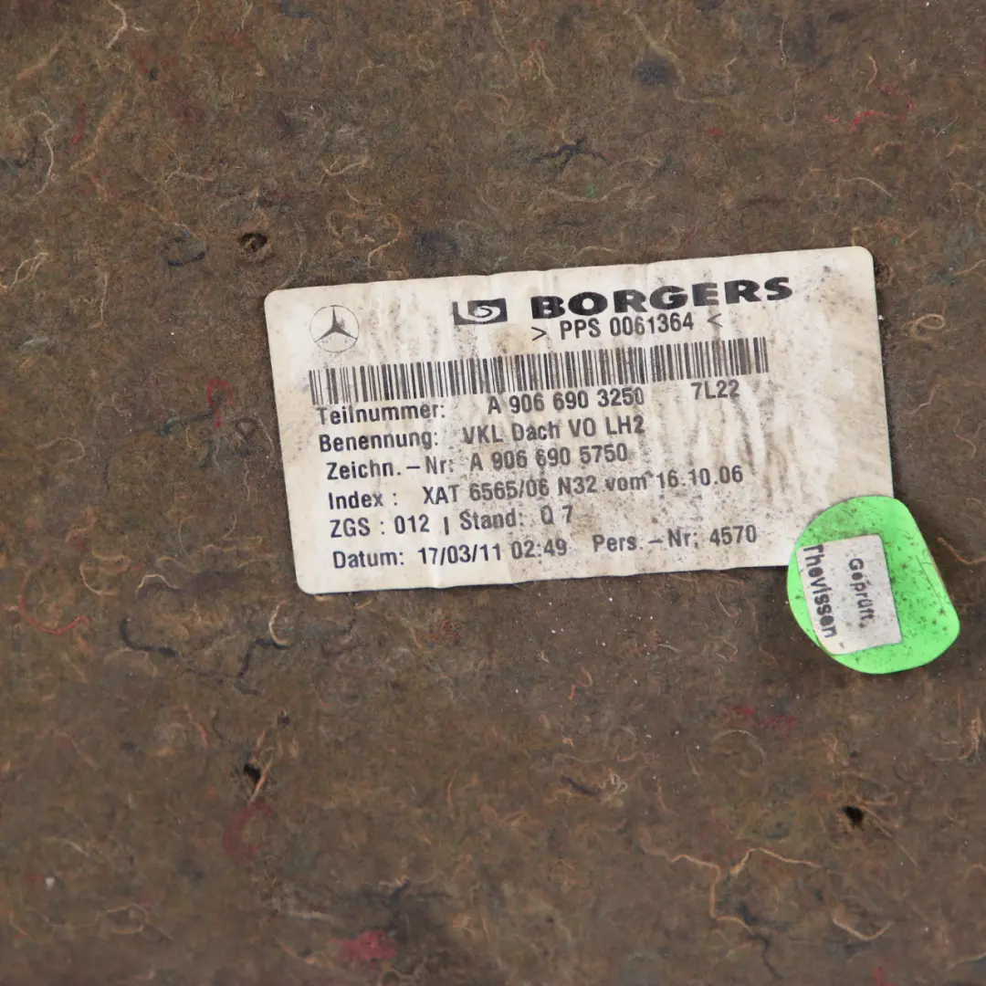 Mercedes-Benz Sprinter W906 High Roof Headlining Interior Roof Cover Grey UK to with Part number A1646900450 Mercedes-Benz Sprinter W906 High Roof Headlining Interior Roof Cover Grey UK - SKU A9066903250 - Part number A1646900450