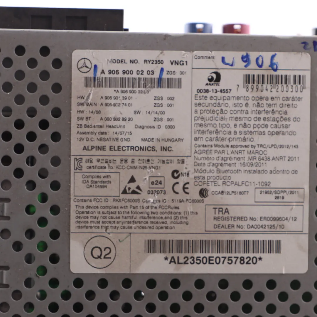 Radio Stereo Audio Head Unit to Mercedes Sprinter W906 with Part number A9069000203 Mercedes Sprinter W906 Radio Stereo Audio Head Unit - SKU A9069000203 - Part number A9069000203