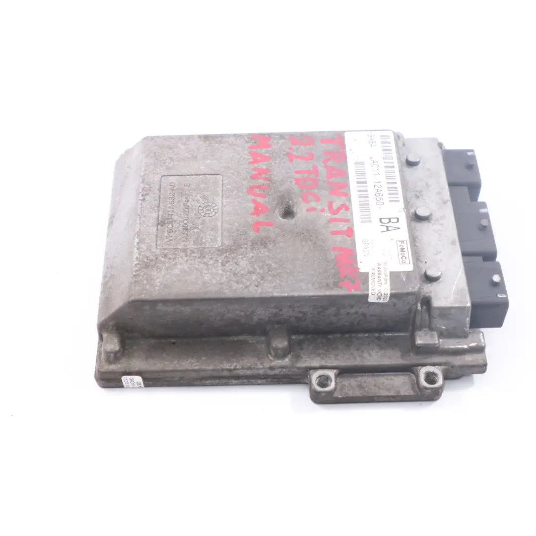 Control Unit Module ECU AC11-12A650-BA to Ford Transit MK7 2.2 TDCI Diesel Engine with Part number AC1112A650BA Ford Transit MK7 2.2 TDCI Diesel Engine Control Unit Module ECU AC11-12A650-BA - SKU AC1112A650BA - Part number AC1112A650BA