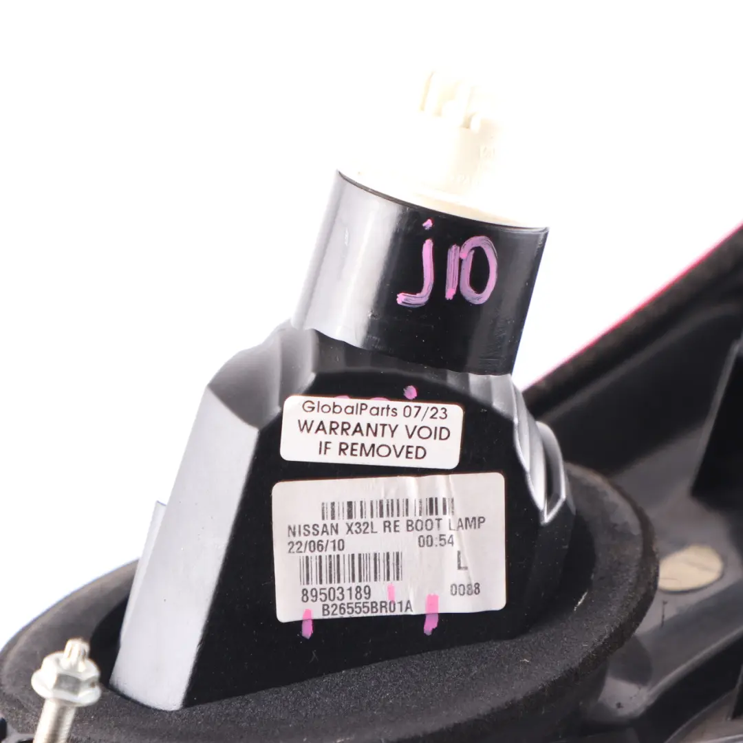 Quashqai J10 MK1 Rear Lamp Left N/S Inner Tail Light Trunk to Nissan with Part number B26555BR01A Nissan Quashqai J10 MK1 Rear Lamp Left N/S Inner Tail Light Trunk - SKU B26555BR01A - Part number B26555BR01A