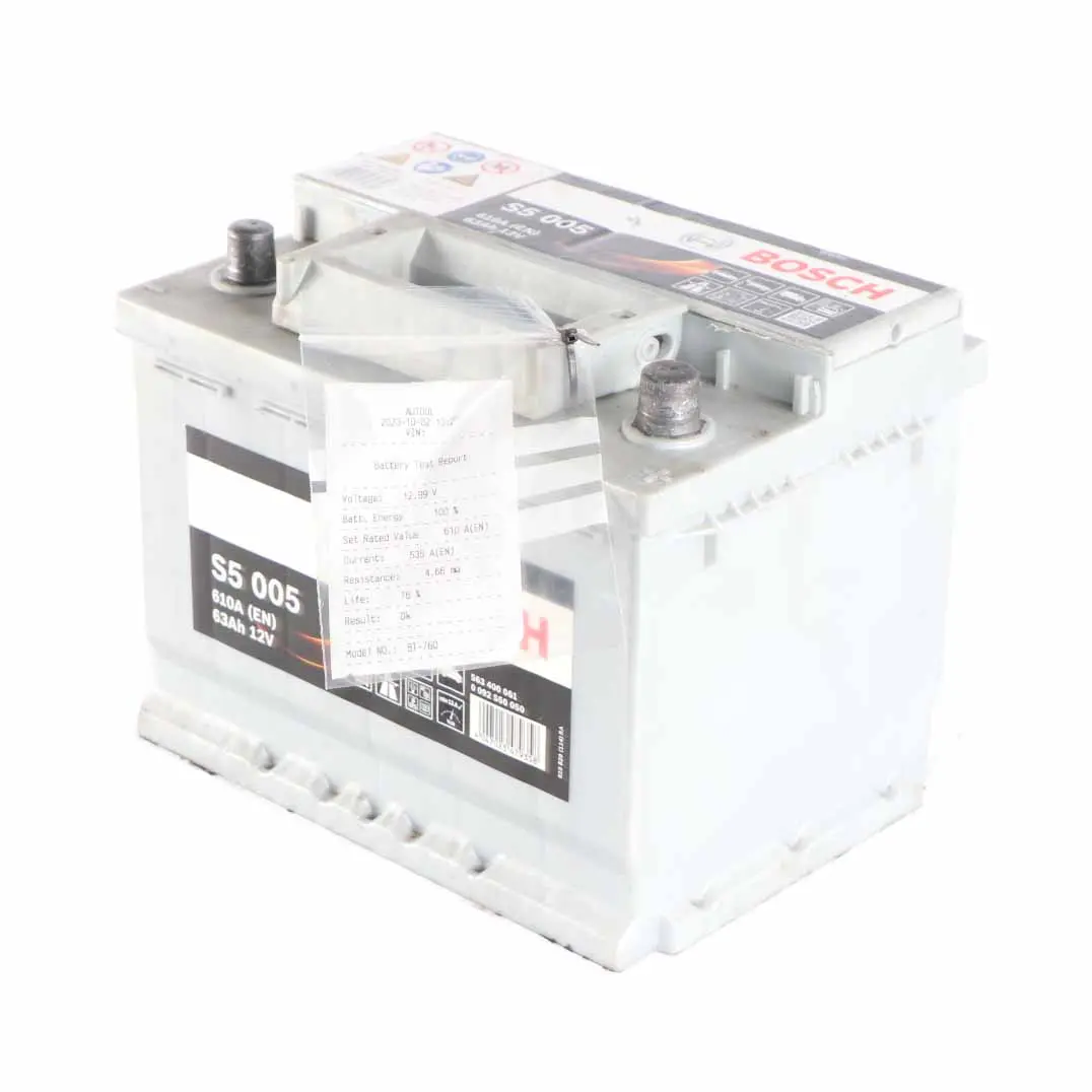  Bosch S5 005 Accumulator Battery 63Ah 610A 12V - SKU Bosch S5 005 63Ah Accumulator - Part number Bosch S5 005 63Ah Accumulator