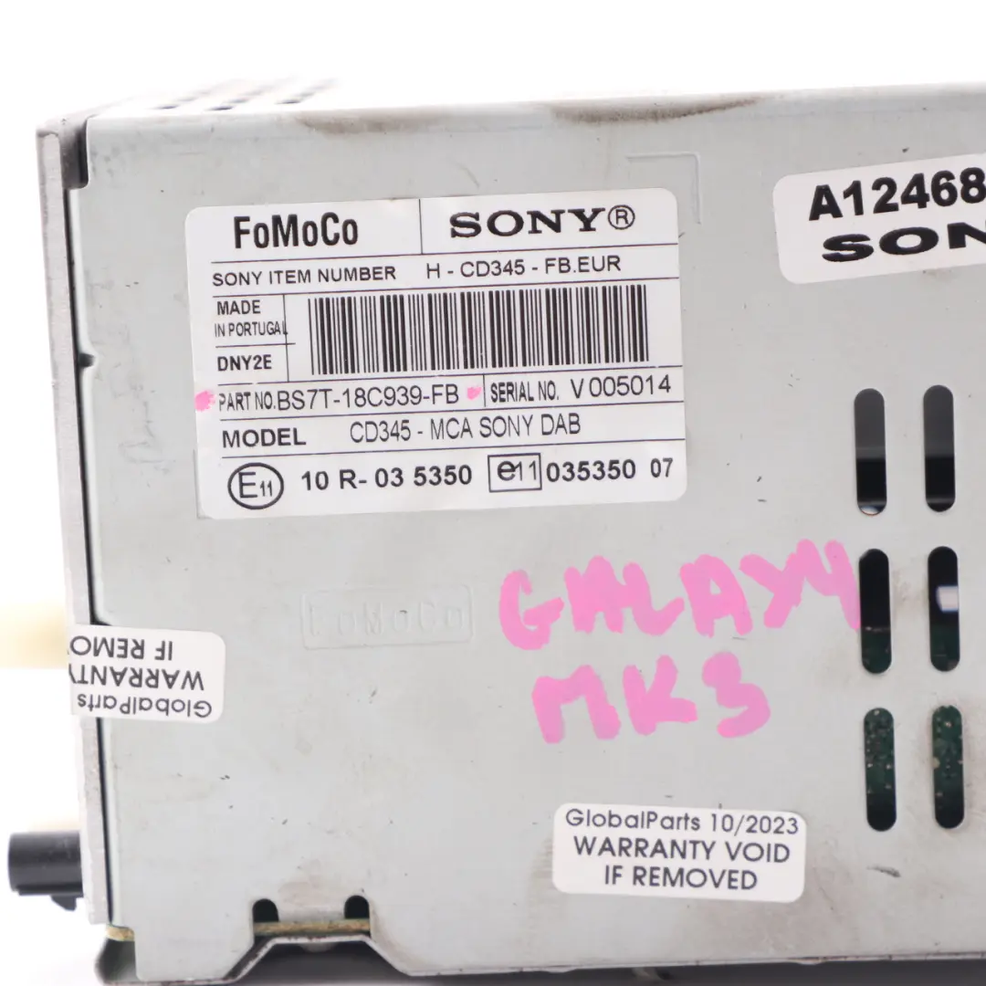  Radio Reproductor de CD Ford Mondeo MK4 Galaxy MK3 Sony DAB Radio - SKU BS7T18C939FB - Número de pieza BS7T18C939FB