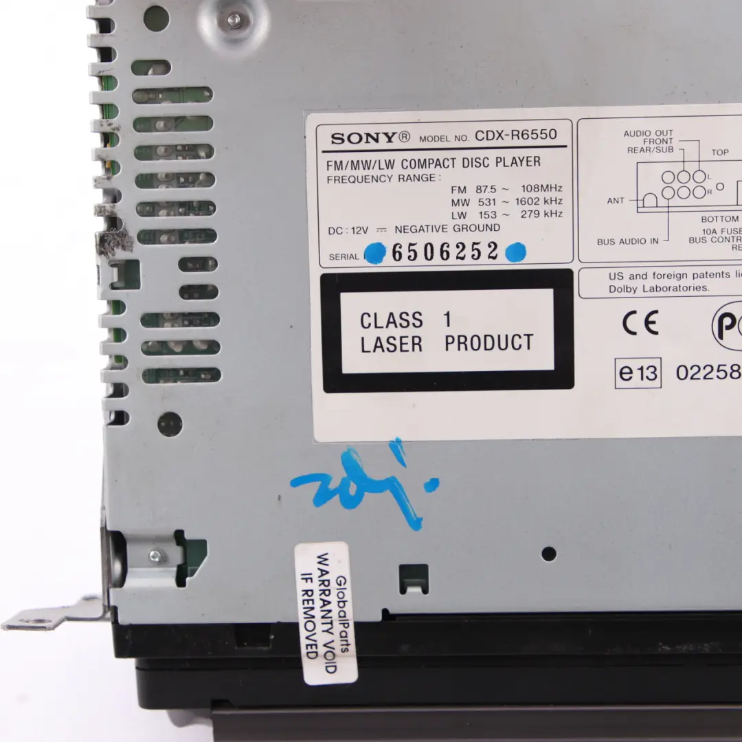 Genuine Sony Xplod CD MP3 Stereo Audio Radio Player Head Unit 6506252 to with Part number CDX-R6550 Genuine Sony Xplod CD MP3 Stereo Audio Radio Player Head Unit 6506252 - SKU CDX-R6550 - Part number CDX-R6550