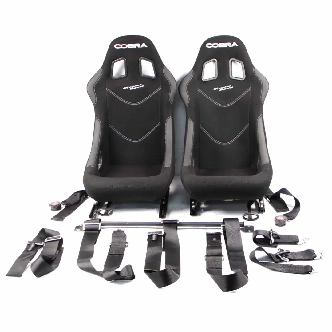  Seats Mini R53 Cobra Monaco Bucket Seat Set Black Rally Belts Mountage Bars - SKU Cobra Monaco Sport R53 Set - Part number Cobra Monaco Sport R53 Set