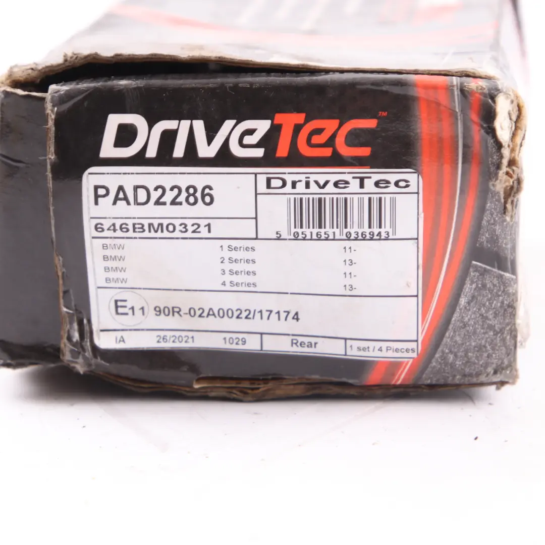DriveTec Wheel Rear Left Right Brake Pads Set Pad 2286 to BMW F20 F22 F30 F32 with Part number DriveTec Pad 2286 BMW F20 F22 F30 F32 DriveTec Wheel Rear Left Right Brake Pads Set Pad 2286 - SKU DriveTec Pad 2286 - Part number DriveTec Pad 2286