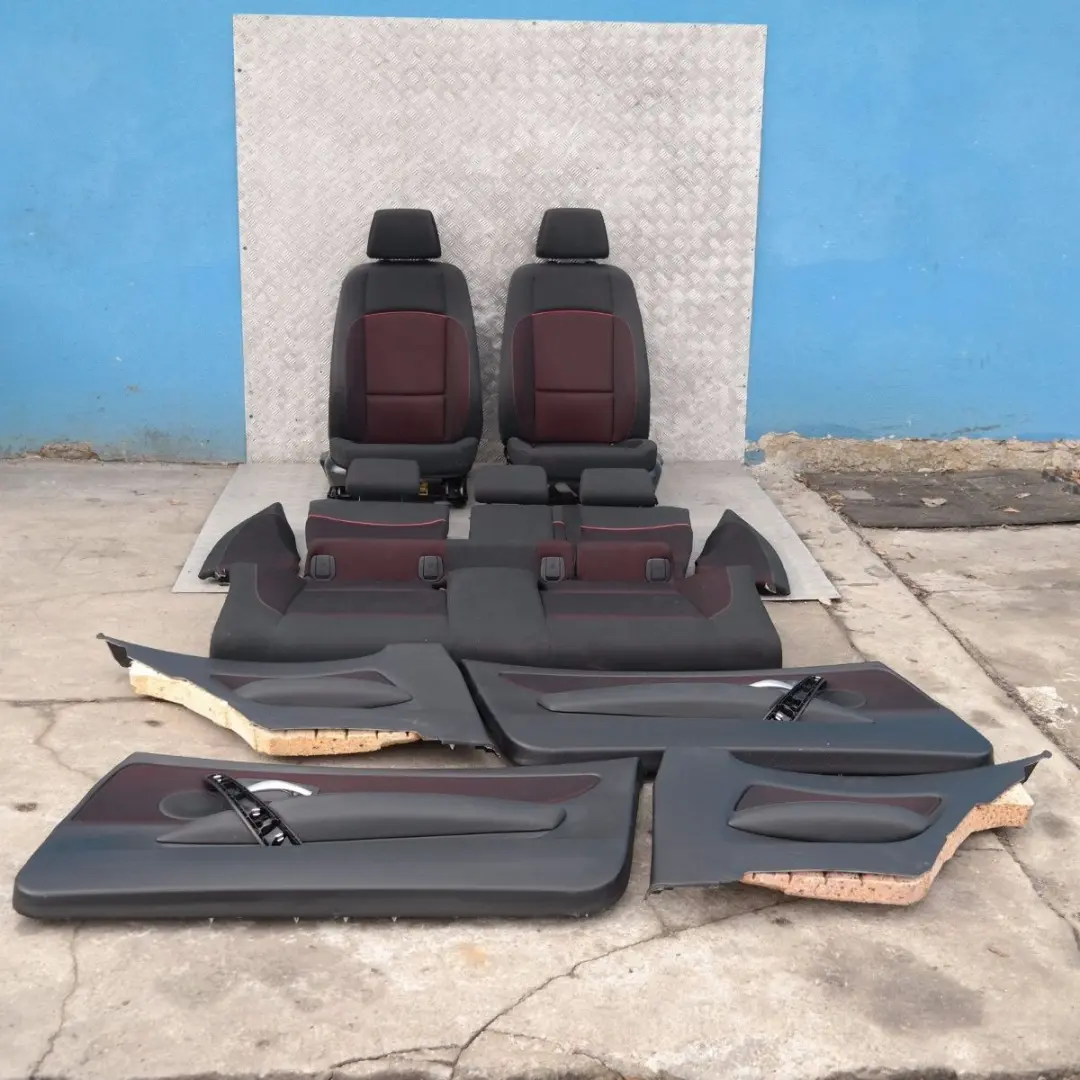 Cloth Interior Seats with Airbag and Door Cards Cranberry Red to BMW 1 SERIES with Part number E81 BMW 1 SERIES Cloth Interior Seats with Airbag and Door Cards Cranberry Red - SKU E81 Cranberry Red Cloth Seats - Part number E81