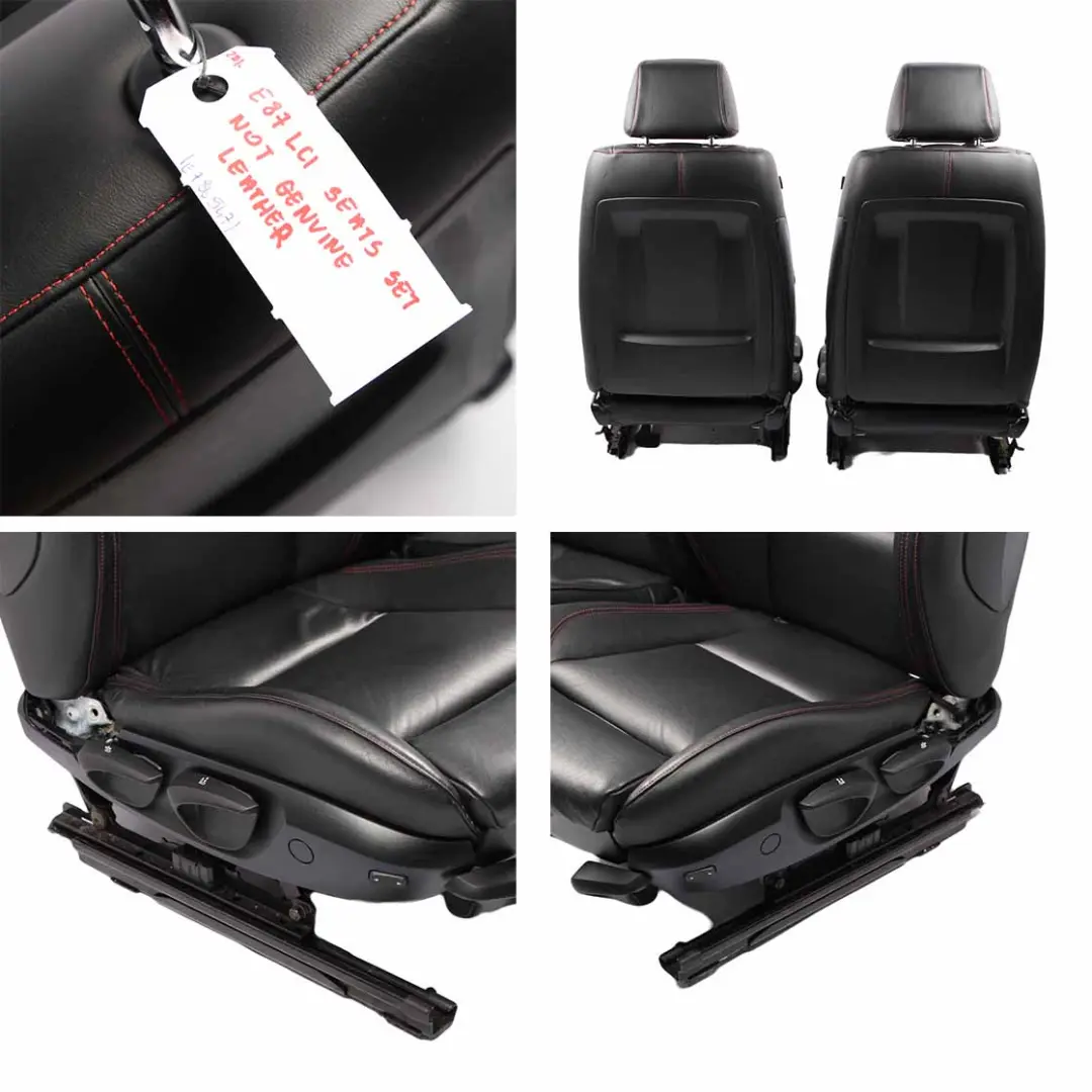  Leather Seats BMW E87 LCI Sport Black Interior Seat Front Rear Airbag Red Thread - SKU E87 Seats Black Leather Set - Part number E87 Seats Black Leather Set