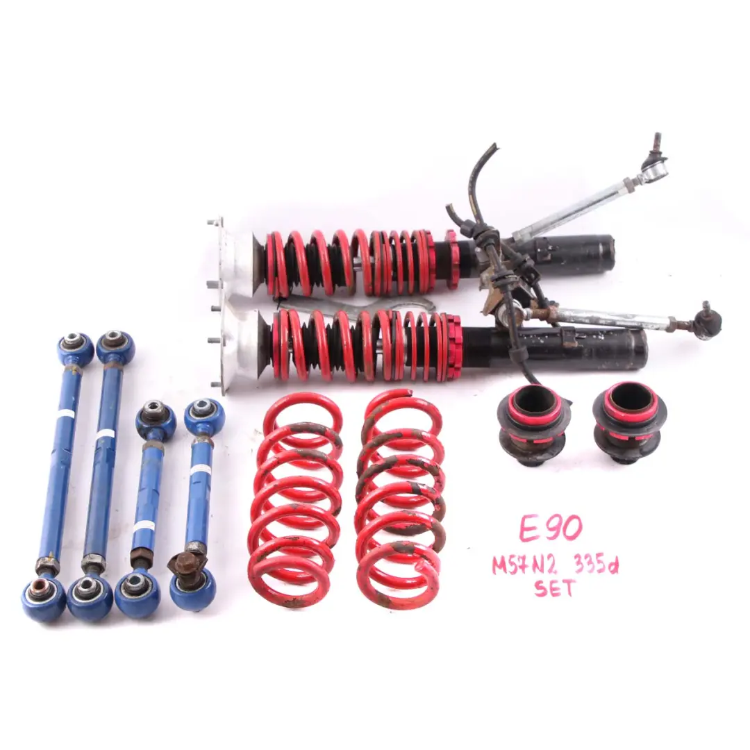 Front Rear Suspension Lowering Coil Spring Struts Wishbone Set to BMW E90 335d with Part number E90 335d Suspension Set BMW E90 335d Front Rear Suspension Lowering Coil Spring Struts Wishbone Set - SKU E90 335d Suspension Set - Part number E90 335d Suspension Set