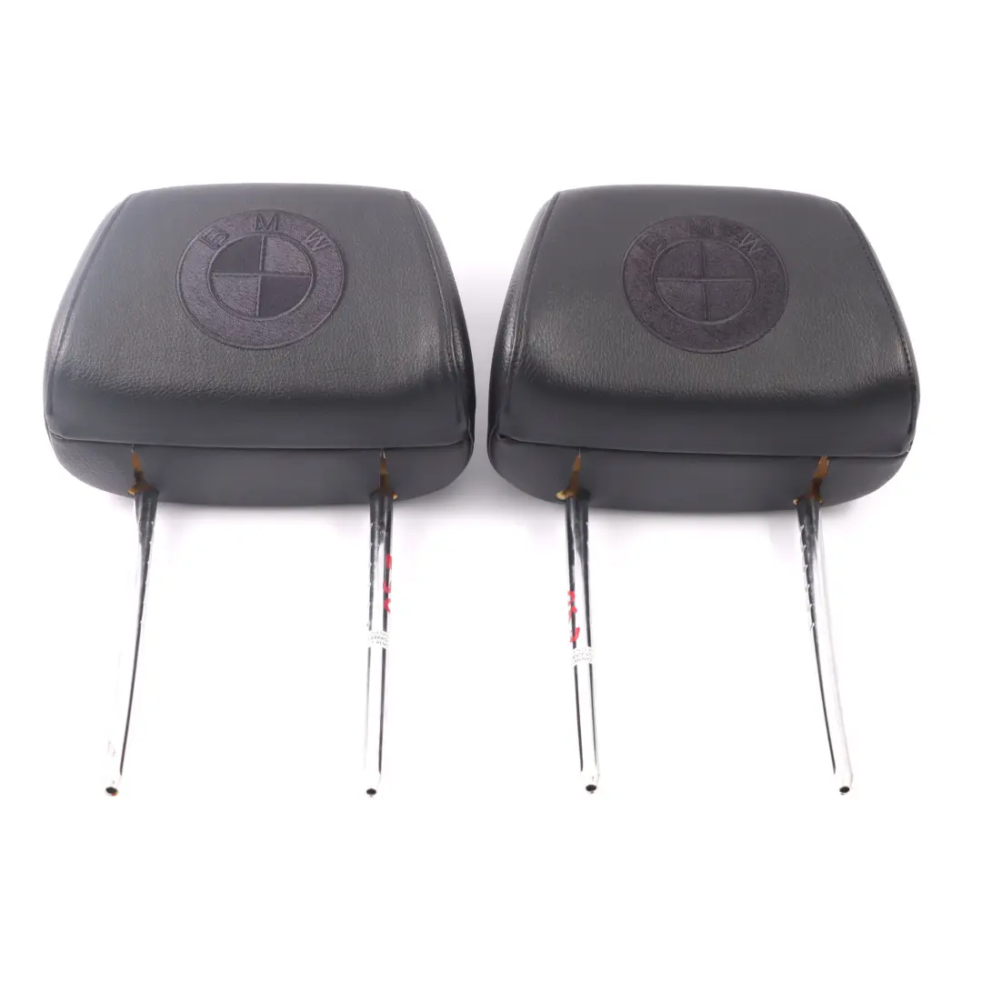 BMW E90 Headrest Front Seat Left Right N/O/S Black Imitation Leather BMW Logo - SKU E90 Headrest Set - Part number E90 Headrest Set