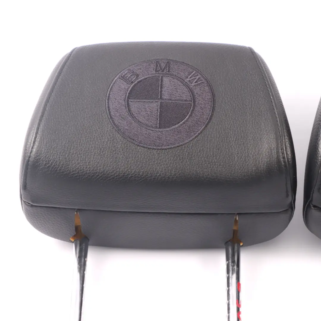 BMW E90 Headrest Front Seat Left Right N/O/S Black Imitation Leather BMW Logo - SKU E90 Headrest Set - Part number E90 Headrest Set