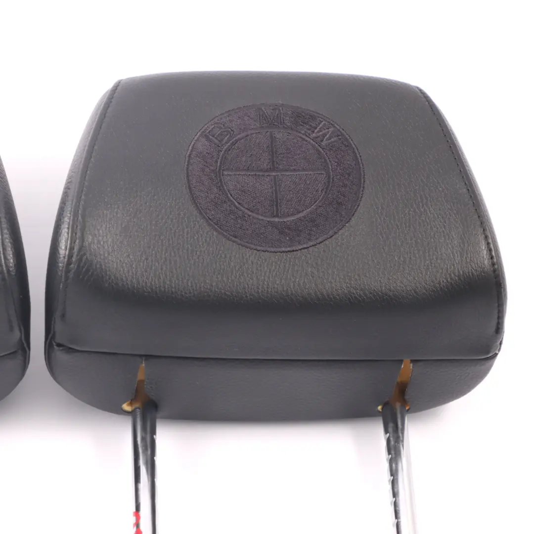 BMW E90 Headrest Front Seat Left Right N/O/S Black Imitation Leather BMW Logo - SKU E90 Headrest Set - Part number E90 Headrest Set