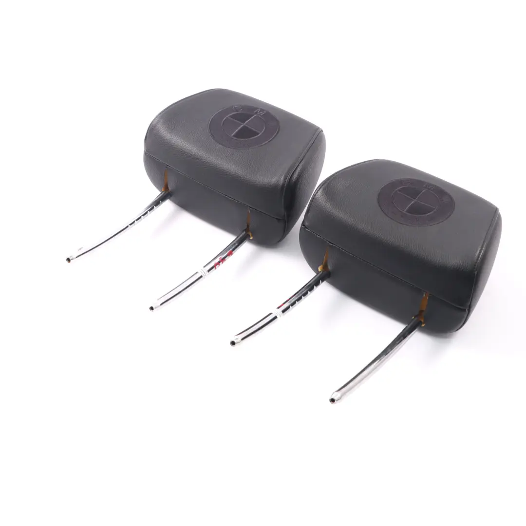BMW E90 Headrest Front Seat Left Right N/O/S Black Imitation Leather BMW Logo - SKU E90 Headrest Set - Part number E90 Headrest Set