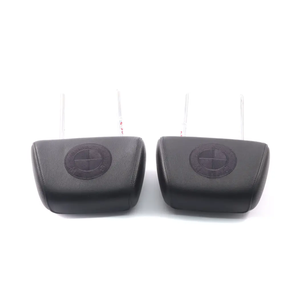 BMW E90 Headrest Front Seat Left Right N/O/S Black Imitation Leather BMW Logo - SKU E90 Headrest Set - Part number E90 Headrest Set