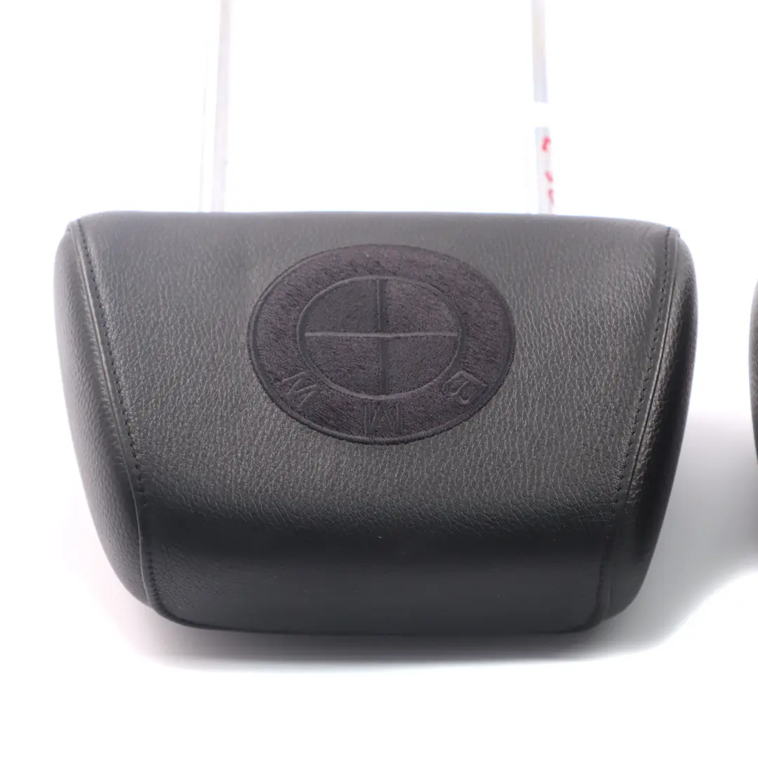 BMW E90 Headrest Front Seat Left Right N/O/S Black Imitation Leather BMW Logo - SKU E90 Headrest Set - Part number E90 Headrest Set