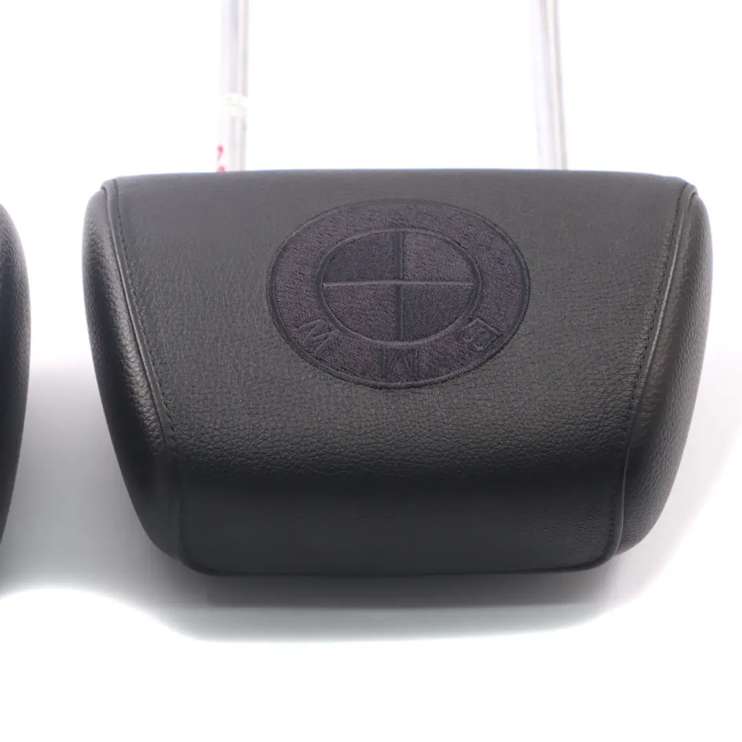 BMW E90 Headrest Front Seat Left Right N/O/S Black Imitation Leather BMW Logo - SKU E90 Headrest Set - Part number E90 Headrest Set