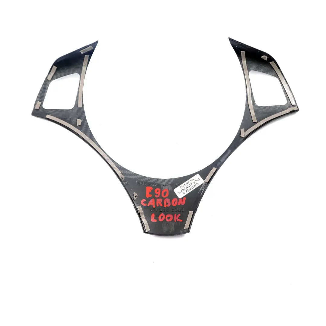 BMW E81 E87 E90 E91 E92 Cover Trim Multifunction Steering Wheel Carbon Look - SKU E90 Steering Trim Carbon Look - Part number E90 Steering Trim Carbon Look