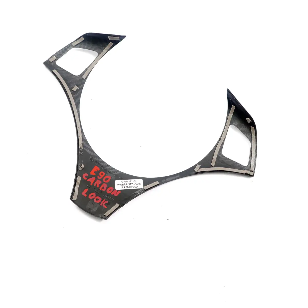 BMW E81 E87 E90 E91 E92 Cover Trim Multifunction Steering Wheel Carbon Look - SKU E90 Steering Trim Carbon Look - Part number E90 Steering Trim Carbon Look