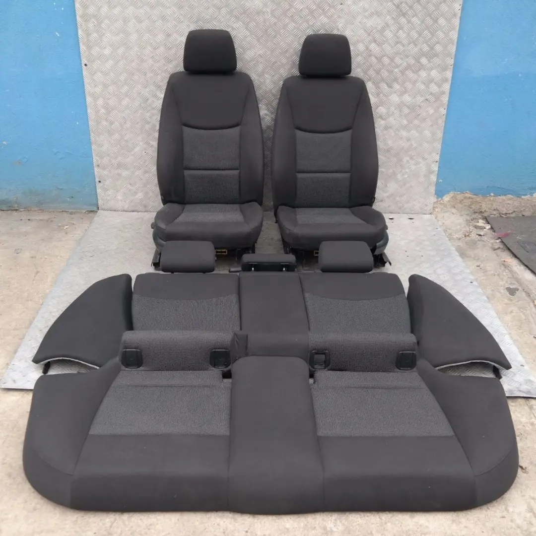 Cloth Fluid Anthracite Interior Seats with Airbag Door Cards to BMW 3 SERIES with Part number E91 BMW 3 SERIES Cloth Fluid Anthracite Interior Seats with Airbag Door Cards - SKU E91 Black Cloth Seats-1 - Part number E91