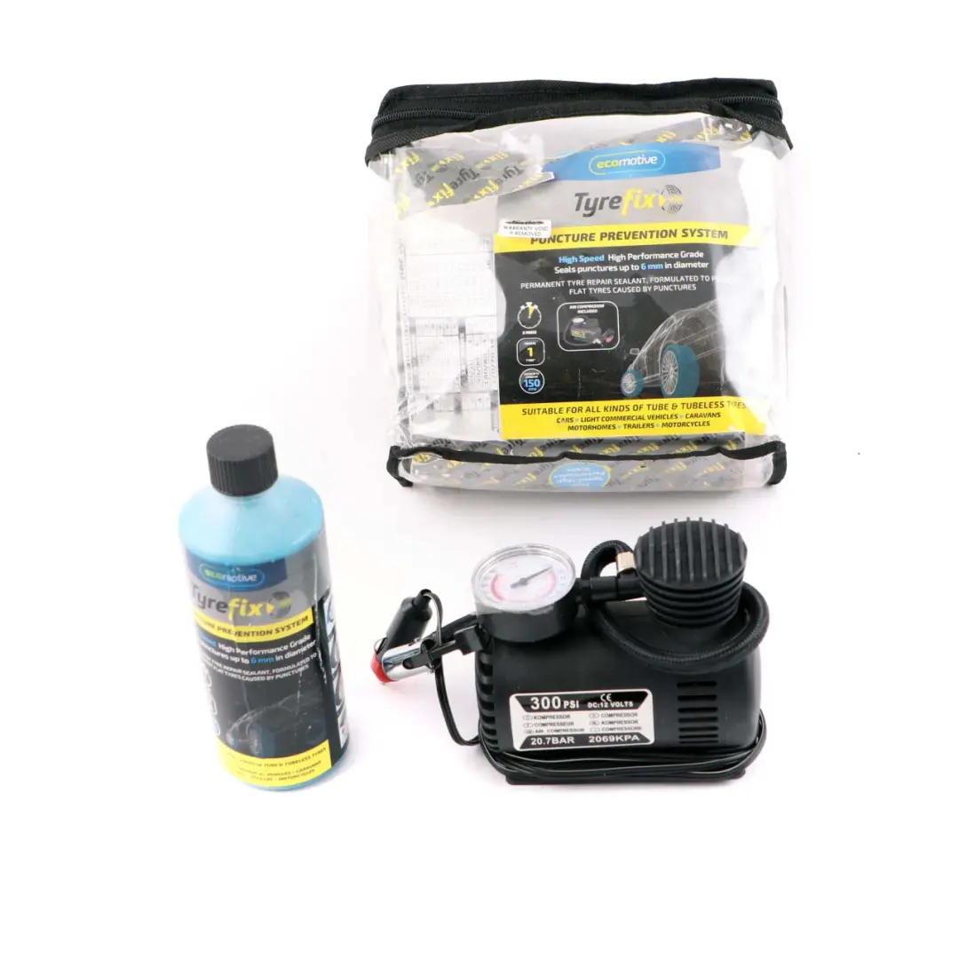 Emergency Tyre Puncture Repair Kit Tyre Sealant to with Part number Air Compressor Emergency Tyre Puncture Repair Kit Tyre Sealant - SKU Ecomotive Tyrefix - Part number Air Compressor