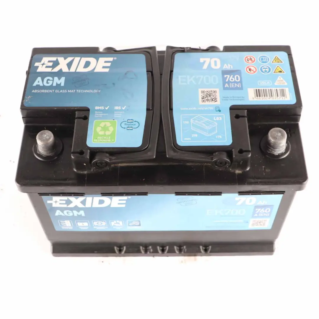 Exide Battery AGM EK700 70Ah 760A Accumulator to with Part number Exide AGM 70Ah Exide Battery AGM EK700 70Ah 760A Accumulator - SKU EXIDE-AGM-70AH - Part number Exide AGM 70Ah