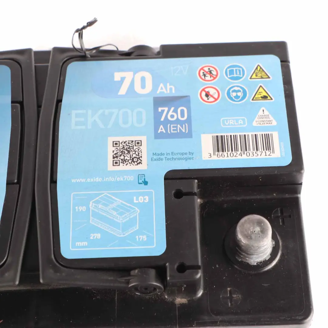  Exide Battery AGM EK700 70Ah 760A Accumulator - SKU EXIDE-AGM-70AH - Part number Exide AGM 70Ah 