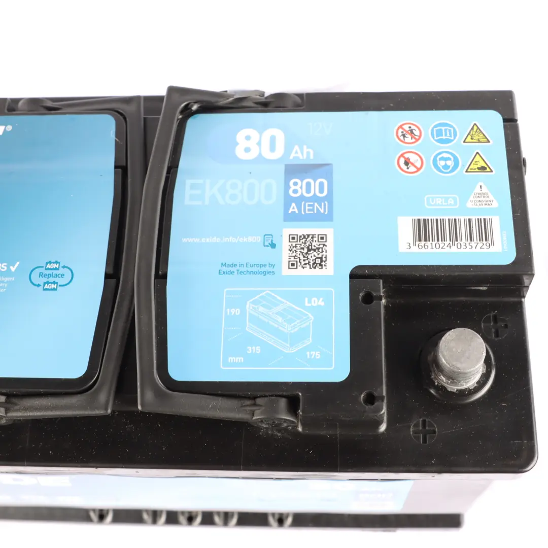 Exide Battery Start Stop AGM EK800 80Ah 800A Accumulator to with Part number Exide AGM 80Ah Exide Battery Start Stop AGM EK800 80Ah 800A Accumulator - SKU Exide AGM 80Ah - Part number Exide AGM 80Ah