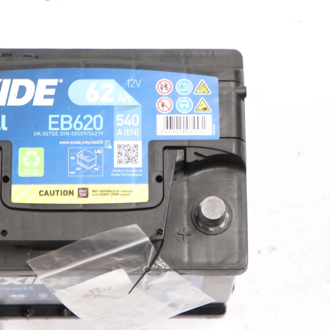 Exide Battery Excell EB620 62Ah 540A Accumulator to with Part number Exide Excell 62Ah Exide Battery Excell EB620 62Ah 540A Accumulator - SKU Exide Excell 62Ah - Part number Exide Excell 62Ah
