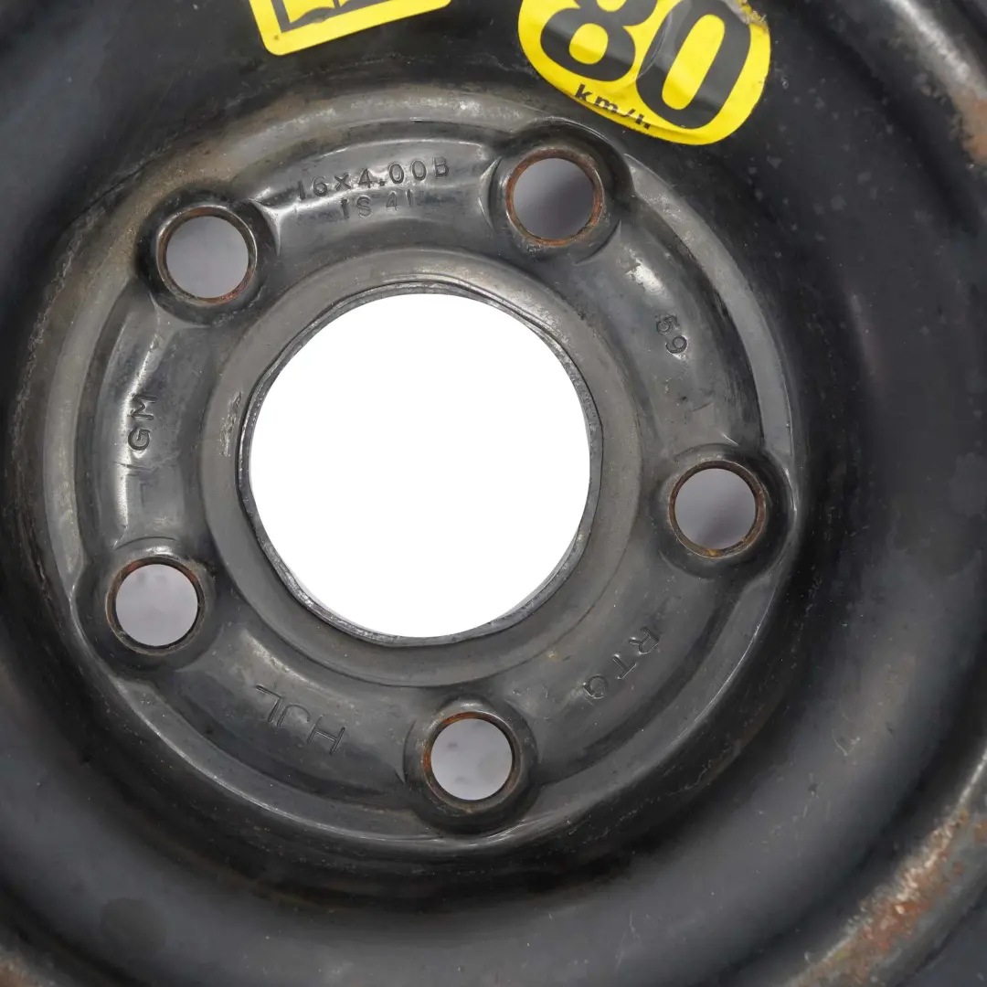 General Motors Stahl Felge Notrad Reserverad 16" 4J ET:41 R16 125/80 für GM mit Teilenummer GM 16'' 4J ET:41 GM General Motors Stahl Felge Notrad Reserverad 16" 4J ET:41 R16 125/80 - SKU GM 16'' 4J ET:41 - Teilenummer GM 16'' 4J ET:41