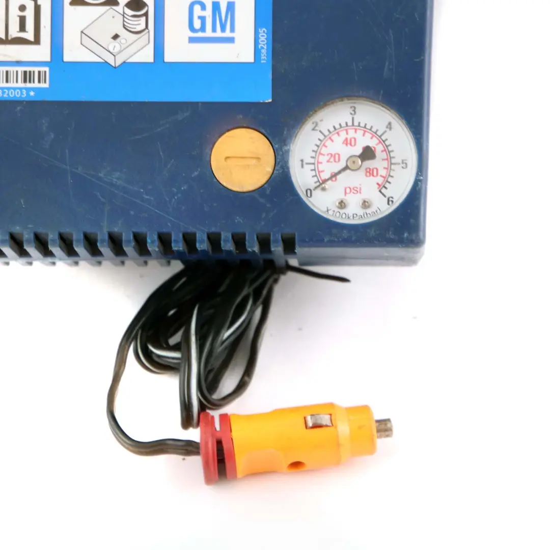 General Motors Emergency Tyre Puncture Repair Kit Air Compressor Tool to with Part number GM Tyre Compressor General Motors Emergency Tyre Puncture Repair Kit Air Compressor Tool - SKU GM Tyre Compressor - Part number GM Tyre Compressor