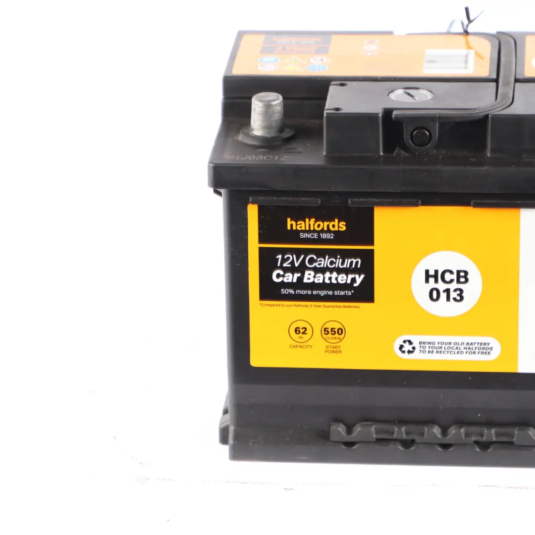 Halfords 12V Calcium Accumulator Battery 62Ah 540A HCB013 to with Part number Halfords 60Ah Accumulator Halfords 12V Calcium Accumulator Battery 62Ah 540A HCB013 - SKU HALFORDS-62AH - Part number Halfords 60Ah Accumulator