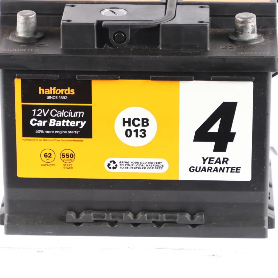  Halfords 12V Calcium Accumulator Battery 62Ah 540A HCB013 - SKU HALFORDS-62AH - Part number Halfords 60Ah Accumulator